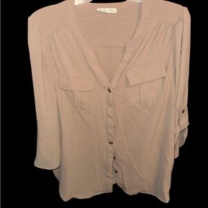 Women's Beige Button-Up Blouse